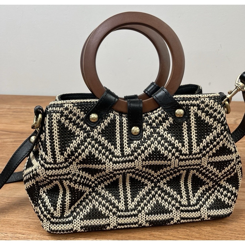 Rare Patricia Nash Empoli Satchel Crossbody in Tuareg Woven with Wood Handles